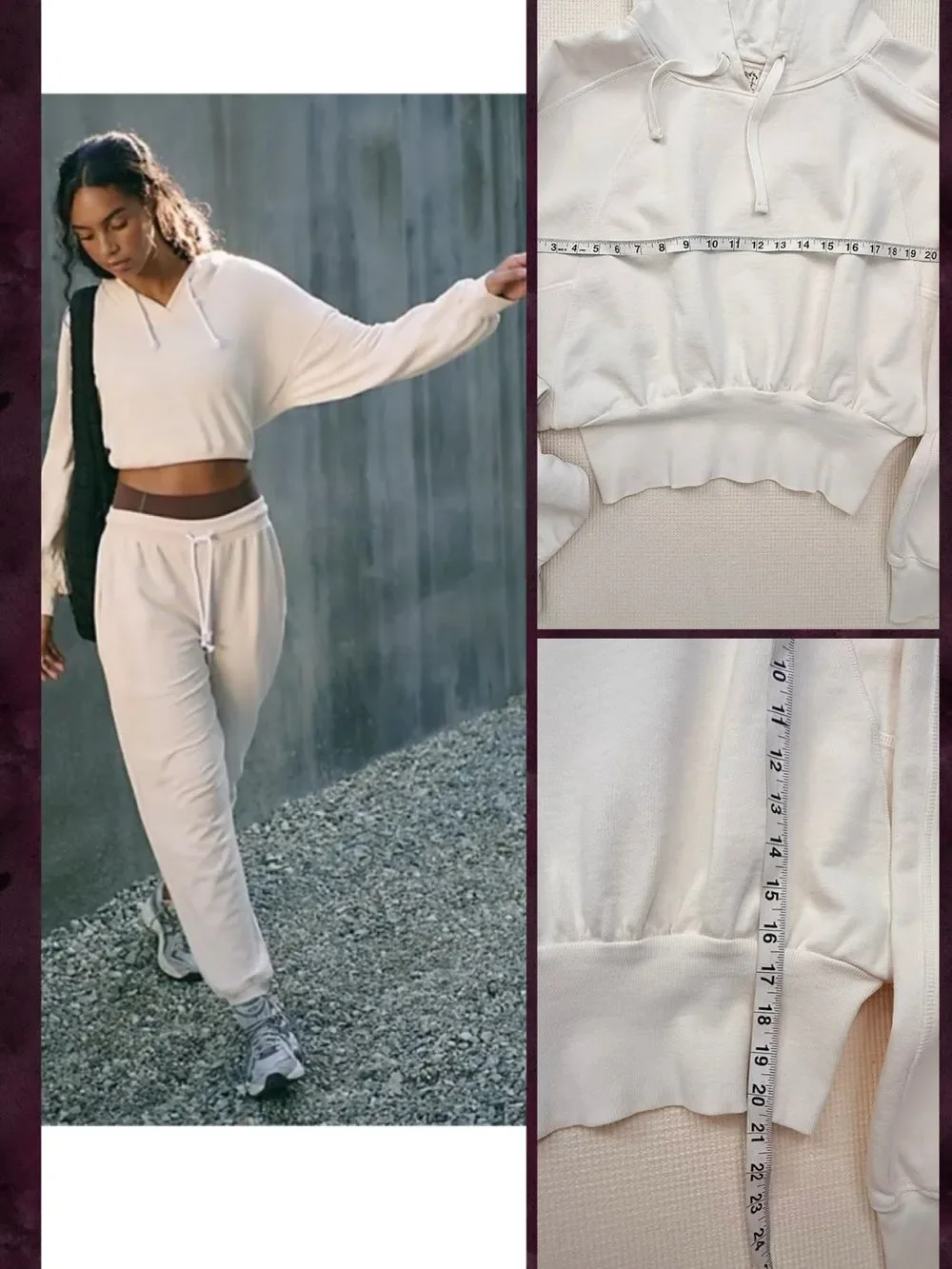 Free People Playbook Off-White Sweatshirt “Cream/Tofu” Baggie Semi-Crop Hoodie